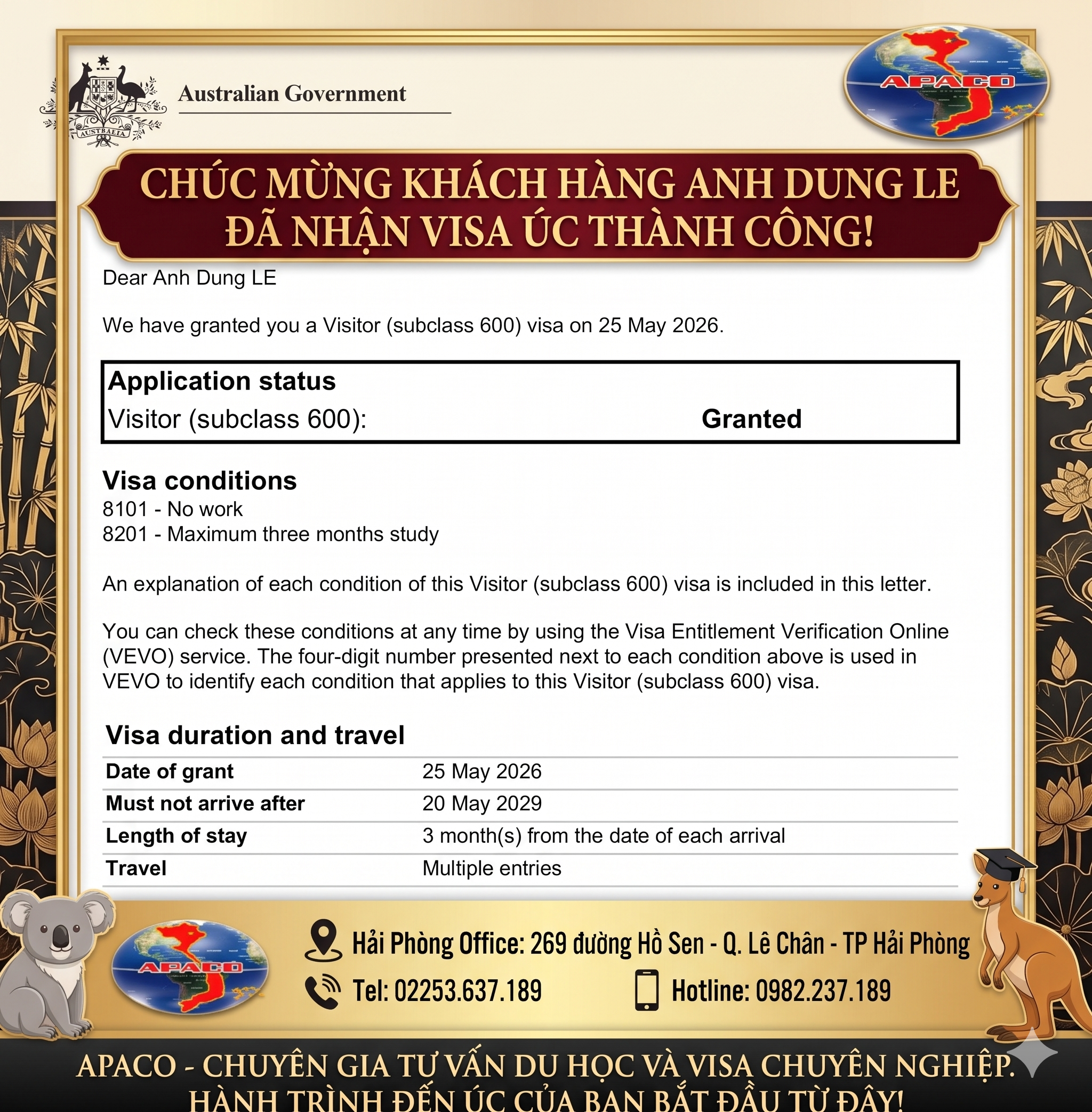 KHỞI ĐẦU TUẦN MỚI BẰNG CHIẾC VISA 3 NĂM CHO EM TRAI 2K10 